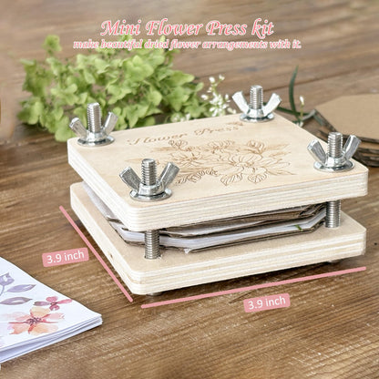 KAXYEW Mini Flower Press Kit, 3.9"x3.9" Wooden Flowers Pressing Boards DIY Pressed Flowers Art - Fridge Magnet Bookmark Art Craftst Presservation Gifts for Flower Plant Lovers