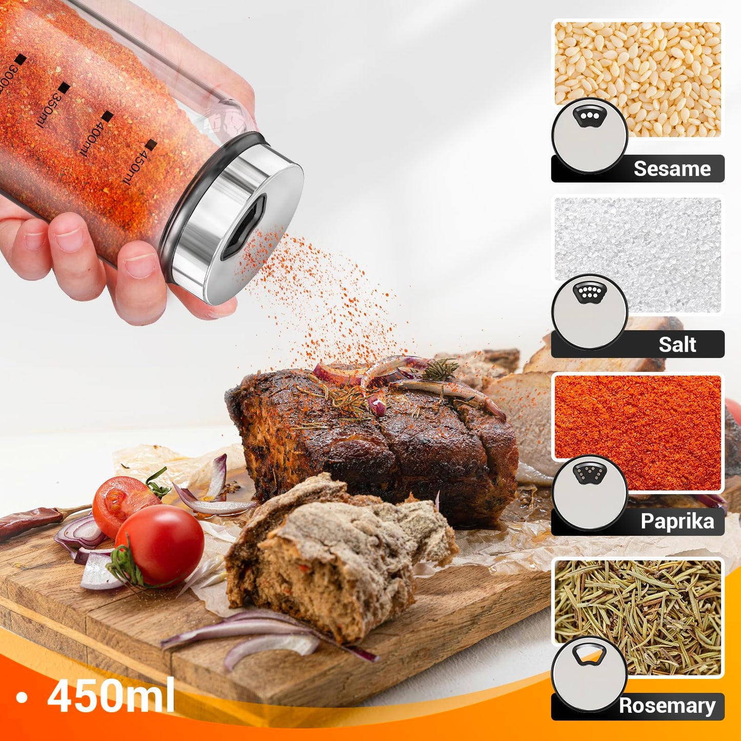 Segarty Spice Jars, 6 Pack 3 oz Spice Bottles with Shaker Lids, Glass Empty Storage Containers with Adjustable Stainless Steel Flow Top for Your Regularly Used Spices