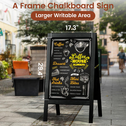 Chezerra A Frame Chalkboard Sign, 40"x20" Extra Large Sidewalk Chalk Board, Wooden Standing ChalkBoards Set with Markers, Double-Sided Magnetic Blackboard for Cafés, Weddings, Party Guide, Black
