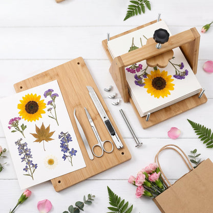 HomdMarket Spring Flower Press Kit - 12"x8" Wooden Press with 6 Layers & Even Pressure, Includes Tools & Archival Envelopes for Dried Flowers, Wedding, Resin Art