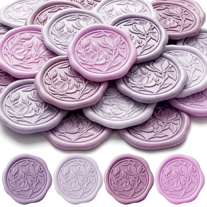 Jaloro 60 Pcs Wax Seal Stickers Magnolia Envelope Seals Wedding Botanical Wax Stickers for Wedding Engagement Baby Shower Party Favor Invitations Scrapbooking Mother's Day Gift Wrap(Purple Series)