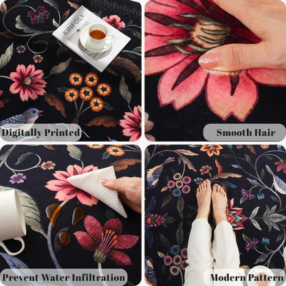 Vowkten Vintage Medallion Floral Runner Rug Non Slip 2x10, Machine Washable, Soft Low Pile Long Carpet for Hallways, Laundry, Bedroom, Bathroom, Entryway | Black