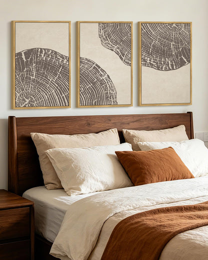 KUVIOKE Tree Rings Wood Framed Wall Art Modern Retro Beige Wood Stump Wall Decor Nature Rustic Artwork Farmhouse Home Decor 16x24in (Natural Framed)