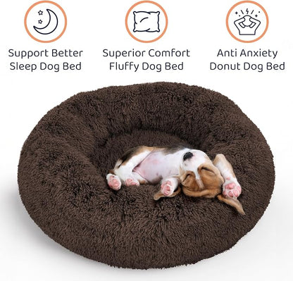 Donut Dog Bed - Premium Comfort for Anxiety Relief - Fluffy & Calming Design with Ultra-Plush Support | Cozy Round Dog Bed with Super Soft Circle Style (Coffee, Large)