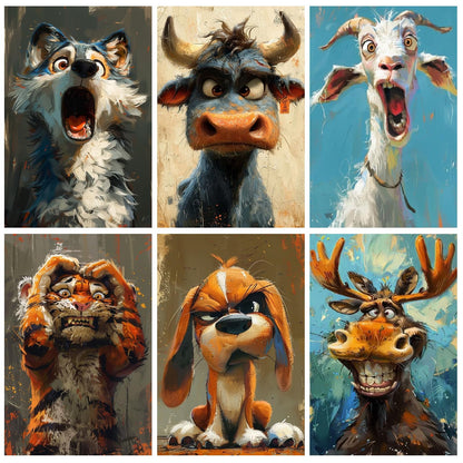 Canrichshop 6-Pack Animals Paint by Numbers Kit for Adults Frameless,Funny DIY Adult Oil Painting Kits on Canvas,Easy Acrylic Paint by Number Beginners for Home Decor 9.8x13.8 Inch