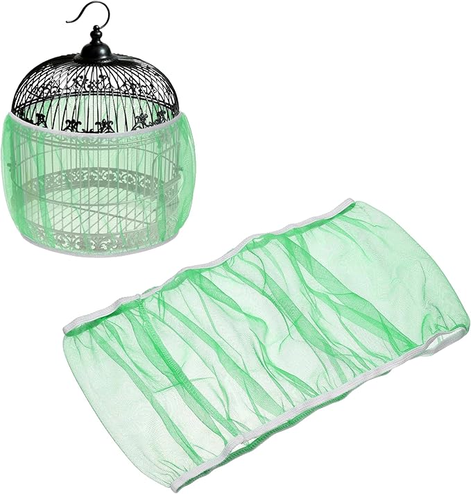 Bird Cage Seed Catcher, Bird Cage Net Cover Seeds Guard, Universal Birdcage Accessories, Green, Circumference 45.7"-59.1", Height 9.8" for Parrot Cockatiel Enclosures