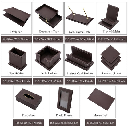 RitPin Desk Set, 11-Piece All-in-One – Executive Desk Accessories & Office Supplies, Leather Desk Organizer with Desk Pad & Blotter, 2-Tier Letter Tray, Luxury Office Desk Decor & Boss Gifts (Brown)