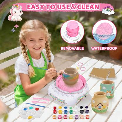 Pottery Wheel for Kids, Arts & Crafts Pottery Painting Toys Kit for Kids Ages 8-12, Unicorn Art Supplies with 3 Pack Air Dry Clay and Tools, Birthday Easter Gift for Girls Boys 6 7 8 9 10 11 12