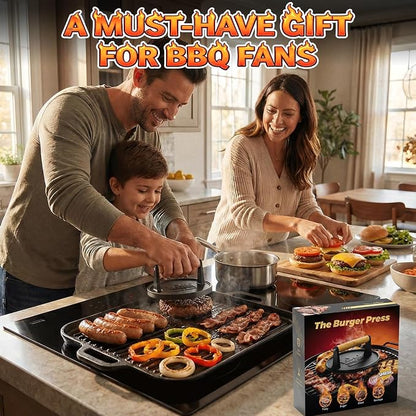 Smash Burger Press 6.5”, Includes 20 Pcs of Baking Paper, Cast Iron Flat Round Edge Grill/Bacon/Meat/Hamburger/Chef Press with Wood Handle, Hamburger Press Patty Maker for Griddle Accessories