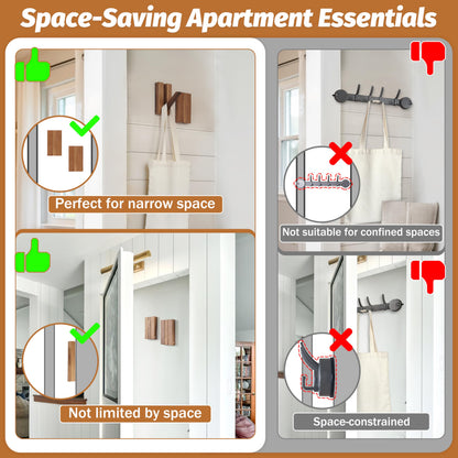 KYIAANY Foldable Wall Hooks 2Pack: Rustic Wooden Coat Hooks Mounted for Heavy Duty Hanging Hats Bags Beach Towels, Space Saving Minimalist Design for Aesthetic Homeowner
