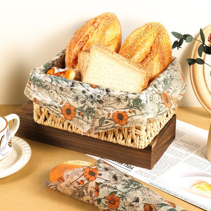 120 Sheets Orange Wildflower Garden Floral Wax Paper for Food Deli, 13.4 * 9.4‘’ Retro Floral Greaseproof Deli Paper for Sandwich Picnic Basket Liner Birthday Party Supplies