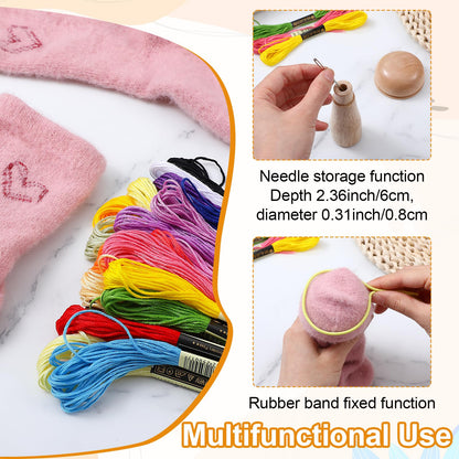 Mini Darning Mushroom for Socks Darner Kit Include 14 Hooks Small Weaving Darning Loom 12 Large Eye Needles 50 Colors Thread for DIY Handicrafts Home Sewing Care Weaving Repair Tool