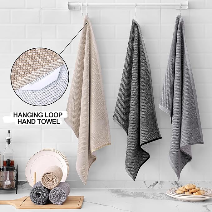 Homaxy Premium Kitchen Towels, Large Cotton Kitchen Hand Towels, Flat and Terry