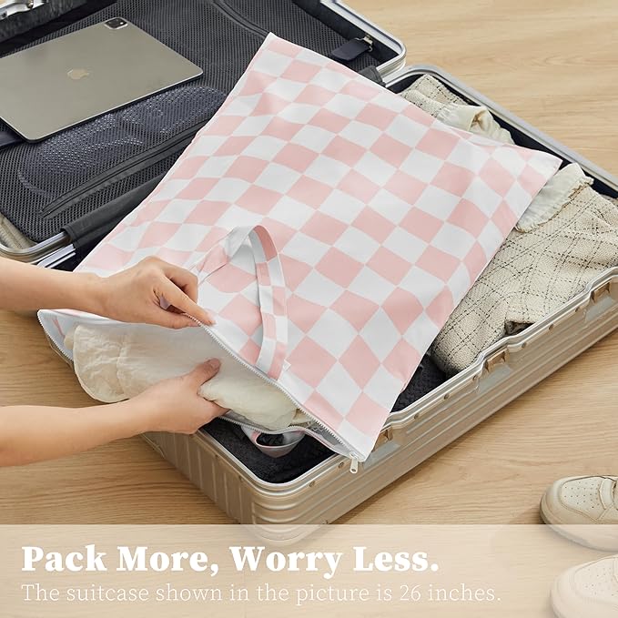 Pink Checkered 2 Pcs Large Travel Laundry Bags