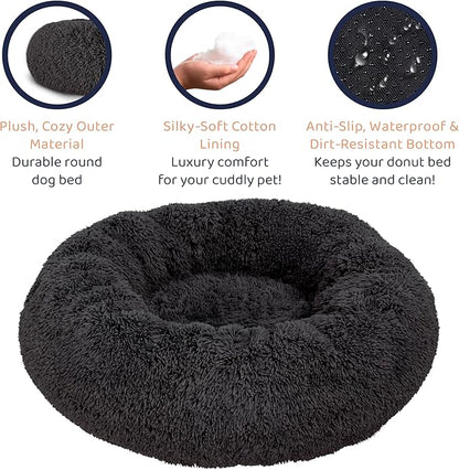 Donut Dog Bed - Premium Comfort for Anxiety Relief - Fluffy & Calming Design with Ultra-Plush Support | Cozy Round Dog Bed with Super Soft Circle Style (Black, Large)