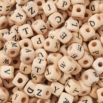 KISSITTY About 1060pcs Maple Wooden Beads for Crafts Mixed Letter A-Z Wood Beads Cube Alphabet Beads Large Hole Wood Spacer Beads for Necklaces Bracelets Earrings Jewelry Making 10x10x10mm
