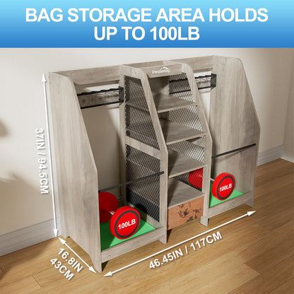 Ponsonbay Golf Bag Storage Organizer for Garage, Premium Wooden 2 Golf Bags Rack with Drawer, Easy Assemble Golf Club Stand/Holder Suitable for Garage Home Simulator and Office