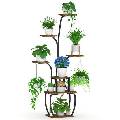 YIIHEERR Plant Stand Indoor with Grow Lights, 7 Tiered 55" Tall Plant Shelf, Heavy Duty Metal Corner Flower Pot Holder Rack, Multi-Tiered Display Organizer with Gardening Tools