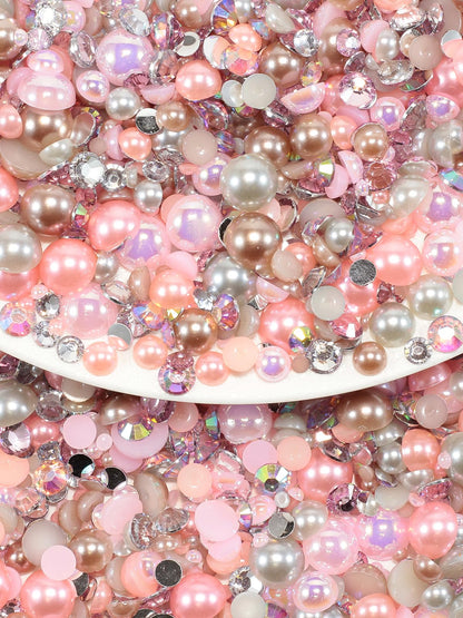 Rhinova 100g Mix Pearls and Rhinestones for Crafting, Sizes Range 3mm-10mm Pearl Beads for Bedazzler Rhinestones for Bedazzling Pearls for Crafting Sock Charms Nail Shoe Mugs (Gleaming Blush Mix)