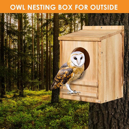 Barn Owl House, Owl Nesting Box for Outside, Wooden Screech Owls Nesting Box, Caliber Round Hollow Outdoor Bird's Boxes, Suitable for Wildlife Screech, Barred, Great Horned,Barn