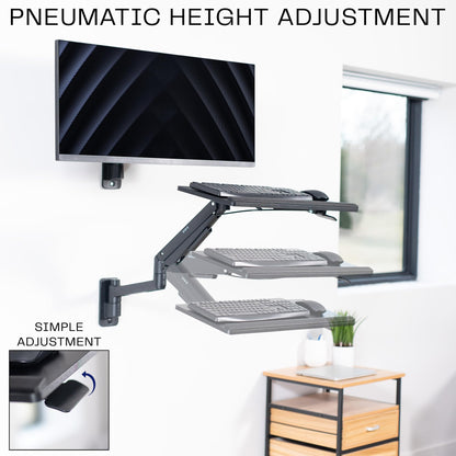 VIVO Sit-Stand 24 Inch Pneumatic Spring Keyboard and Mouse Tray Wall Mount, Counterbalance Height Adjustable Typing Platform, Ergonomic Tilt, Black, MOUNT-KB35C