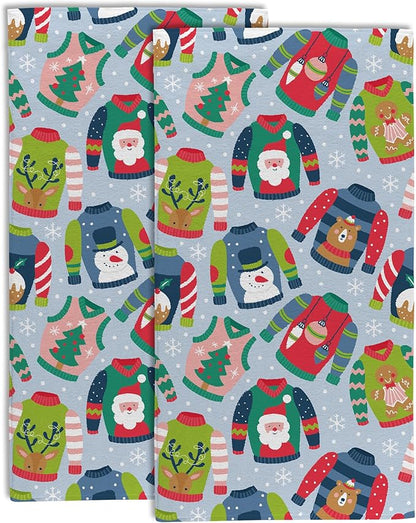 Christmas Ugly Sweater Hand Towel Set of 2, Childish Christmas Holiday Sweater