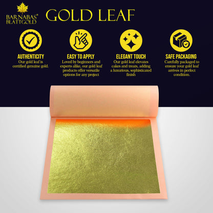 Barnabas Blattgold Gold Leaf - 23.75K Real Gold [20 Sheets, 3.1 inches] - Loose Sheets for Painting, Arts and Crafts