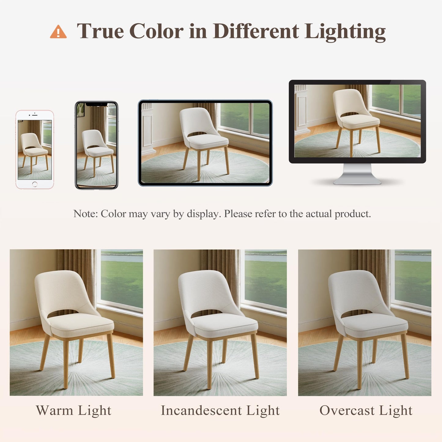 MALOL Wooden Dining Chairs Set of 2, Modern Fabric Upholstered Dining Room Chair, Kitchen Side Chairs, Farmhouse Armless Dinner Chair with Open Back for Kitchen, Beige