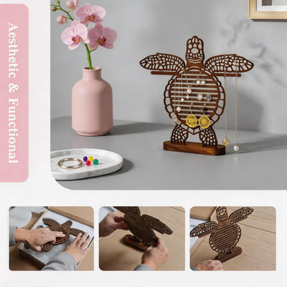 NaiSooten Wooden Turtle Jewelry Display Stand, Earring Holder, Jewelry Holder for Unique Home Decor