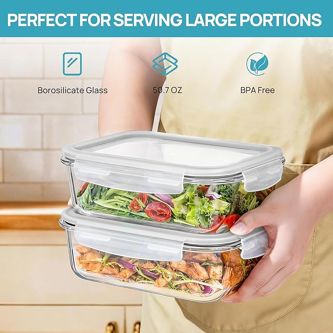 Vtopmart 2Pack 1500ml/50.7oz Large Glass Storage Containers