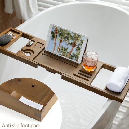 Realgulf Bamboo Bathtub Tray Caddy - Splash-Proof Adjustable (28.5-40") with Wine Holder, Tablet Stand & Non-Slip Grip | Spa-Grade Organizer for Bath Essentials & Reading- Walnut