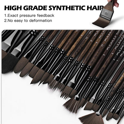 Fuumuui 26pcs Professional Paint Brush Set - High-Grade Series Synthetic Nylon Paint Brushes for Landscape, Acrylic, Oil, Watercolor, Gouache - Multi-Functional Universal Free Style for Art Supplies