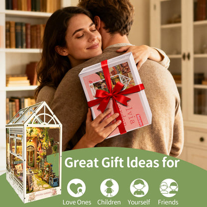 BELEEV Book Nook Kit, DIY Miniature Dollhouse Kit, 3D Wooden Puzzle for Adult and Teens, Booknook Bookshelf Decor Craft with LED Light, Gifts for Women Teens and Puzzle Lovers - Sylvia Garden
