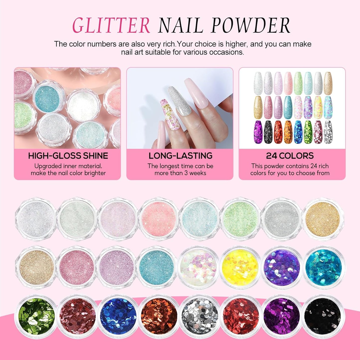 Acrylic Nail Kit with Drill and U V Light, Professional Acrylic Nail Kits with Everything 3PC Powder 24PC Glitter 200Pcs Nail Tips Nails Art Decoration DIY Home Salon