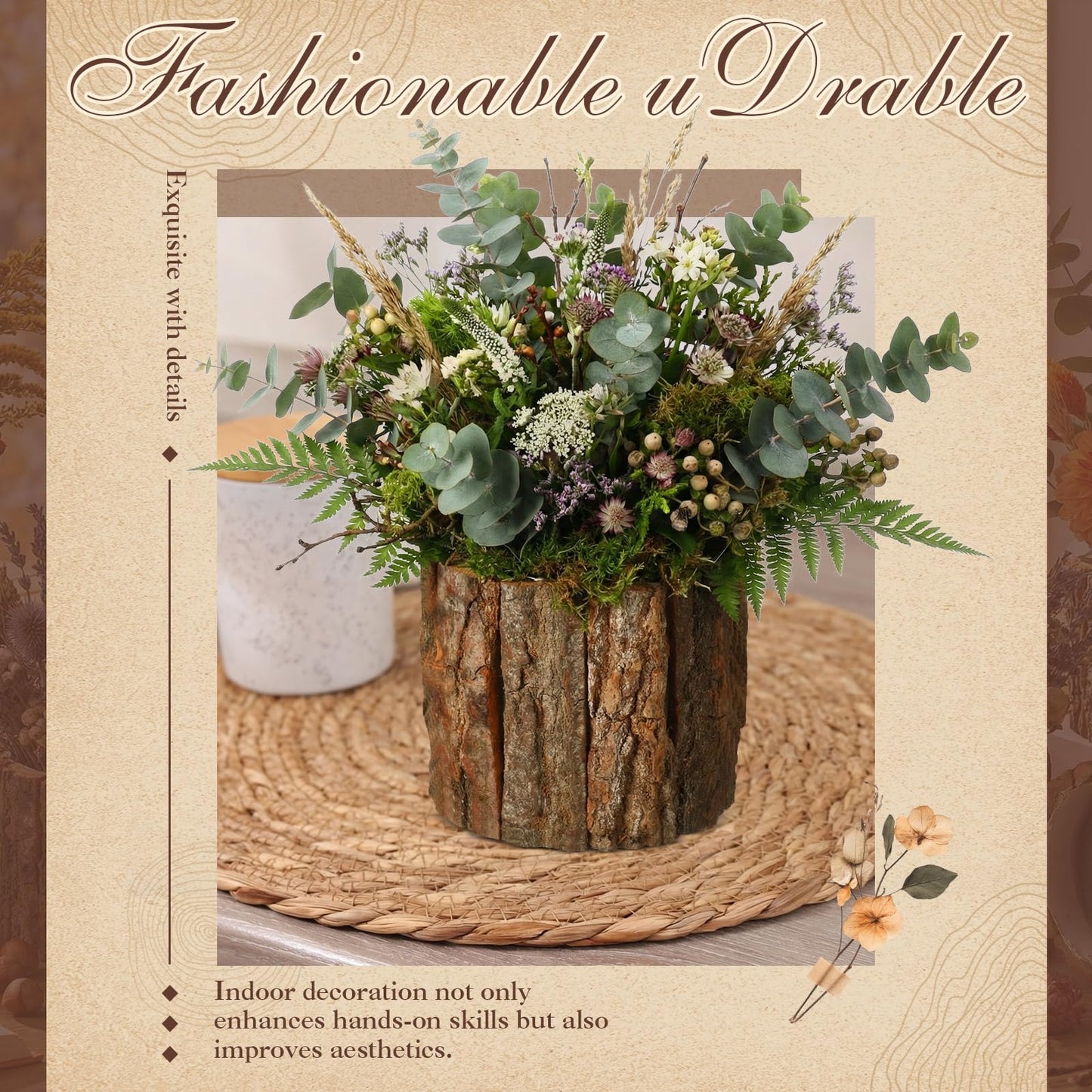 RimCereal 12 Set Wooden Vase for Centerpieces Wedding Flower Table Centerpieces Decor Rustic Bark Stump Bucket Farmhouse Wood Planter Pot for Woodland Party Window Home (Flower Foam,Medium)