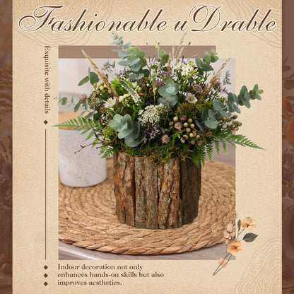 RimCereal 12 Set Wooden Vase for Centerpieces Wedding Flower Table Centerpieces Decor Rustic Bark Stump Bucket Farmhouse Wood Planter Pot for Woodland Party Window Home (Flower Foam,Medium)