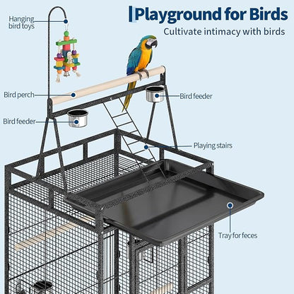 Garvee 82" h Large Bird Cage, Rolling Parakeet Cage with Play Top, Bird Rope Perche, Big Bird Cages for Parrots, Parakeets, Cockatiels, Conures-White