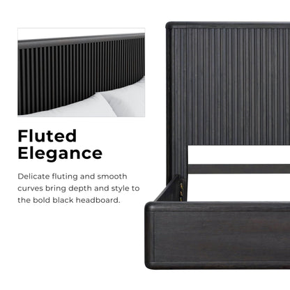 Furniture of America Elizea Modern Contemporary Solid Wood 5-Piece Queen Panel Bedroom Set with USB Ports, Fluted Headboard and Dust-Proof Case, Box Spring Needed, Black
