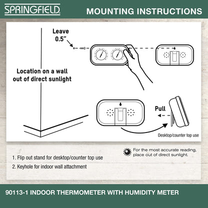 Springfield Color Track Humidity Meter and Indoor Thermometer, Analog Weather Station for the Bedroom, Nursery, Storage, and Inside the Home