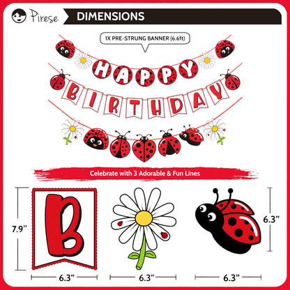 Pirese Ladybug Birthday Decorations, Ladybug Party Banner with Balloons, Pre-Strung Happy Birthday Decor Kit