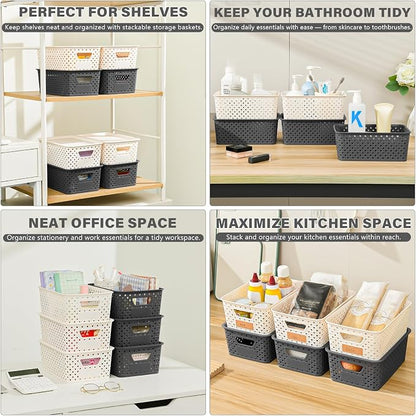 10 Pack Small Plastic Storage Bins with Lids, Stackable Plastic Storage Baskets for Organizing with Handles, Organizer Bins with Labels for Room, Craft, Containers for Pantry Organizers and Storage