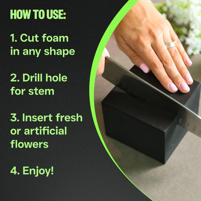 XCEL Floral Foam Blocks - Reusable, Weather Resistant Craft Foam for Artificial Flower Arrangements, Faux Florist Foam Planters Florist Supplies (Black 4" x 4" x 3" - 8 Pack)