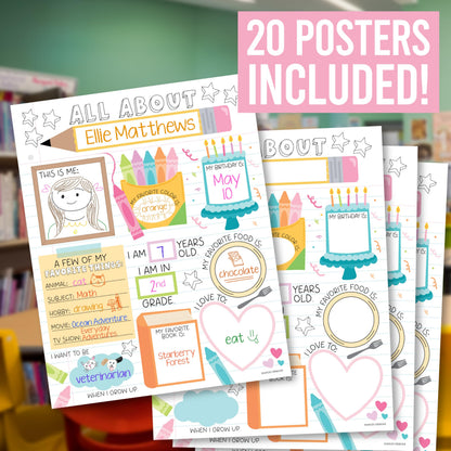 Hadley Designs All About Me Posters for Classroom Must Haves - 20 Star Student Poster, 100 Days of School Items, Star of The Week Poster Elementary Classroom Decor, End of School Year Teacher Supplies