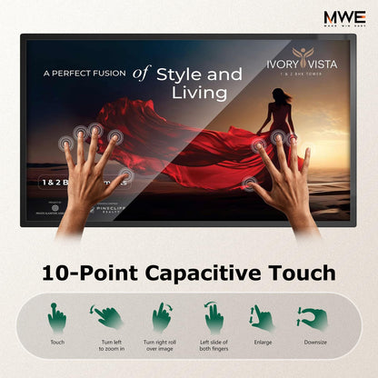 MWE 43 inch Wall Mount Digital Signage, FHD Touchscreen Monitor Android 14, Multi-Touch Screen Smart Split, Commercial Advertising Display, Time Switch, CMS Management, HD-MI/ USB/ WiFi/ for Windows