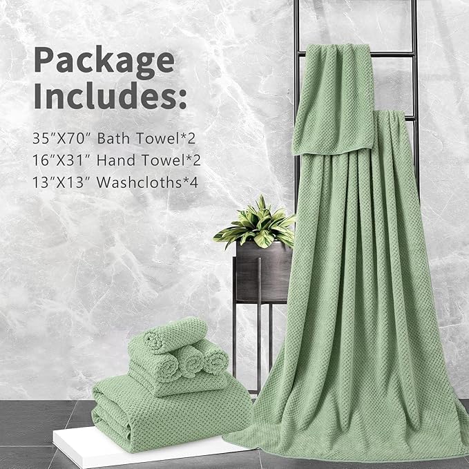 8 Piece Bathroom Towel Set Green |2 Oversized Large Bath Towels Sheet, 2 Hand