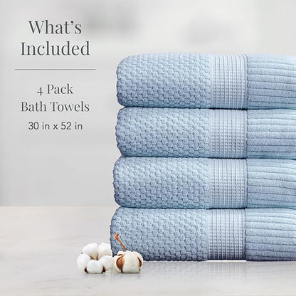 NY Loft 100% Cotton Bath Towel 4 Pack | Super Soft & Absorbent Quick-Dry Bath