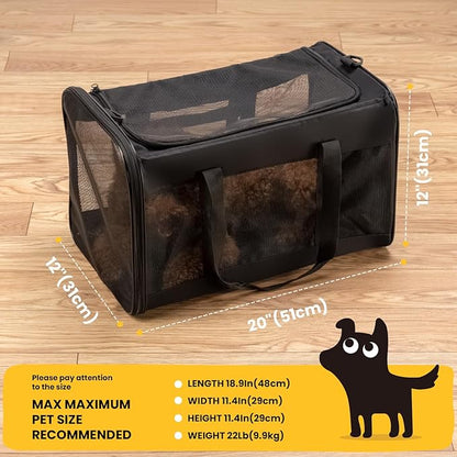 Conlun Dog Carrier Bag,Soft-Sided Pet Carriers for Dogs with 4-Sided Mesh, Cat Transport for Large Cats Small Dog Up to 20lb,Collapsible Dat Travel Carrier-L,Black