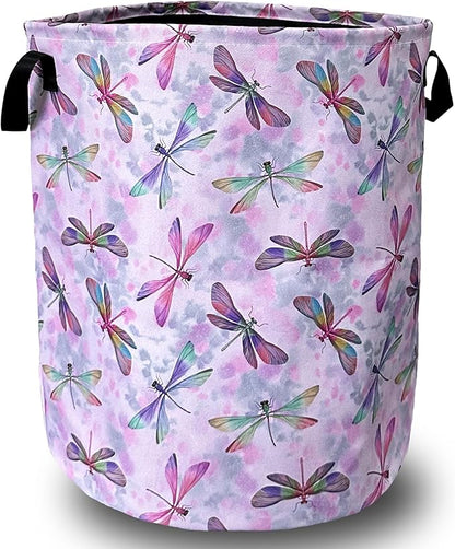 Watercolor Dragonfly Laundry Basket Foldable