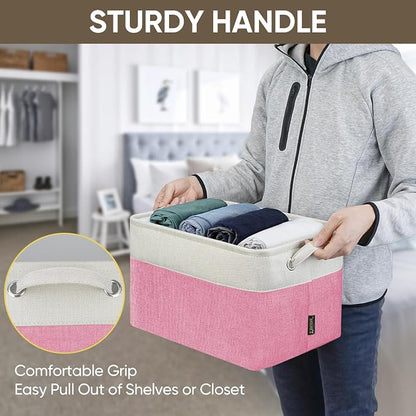 BALEINE 1 Pack Fabric Closet Storage Bins for Shelves, Linen Closet Organizers and Storage, Decorative Baskets for Organizing, Shelf, Clothes, Home, Office (Pink, 15''x11''x9.5'')