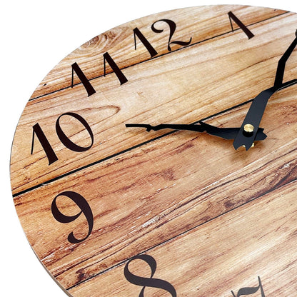 Plumeet Extra Large Wall Clock, 16'' Frameless Wooden Wall Clocks with Silent Quartz Movement, Rustic Country Village Walnut Clocks Decorative for Kitchen Bedroom Living Room, Brown